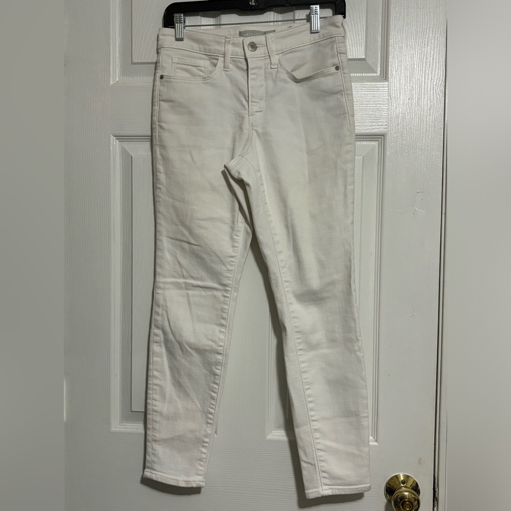 Athleta Jeans Sz 4P Mid Rise Light Wash Skinny Slim Fit Cotton Blend Stretch EUC